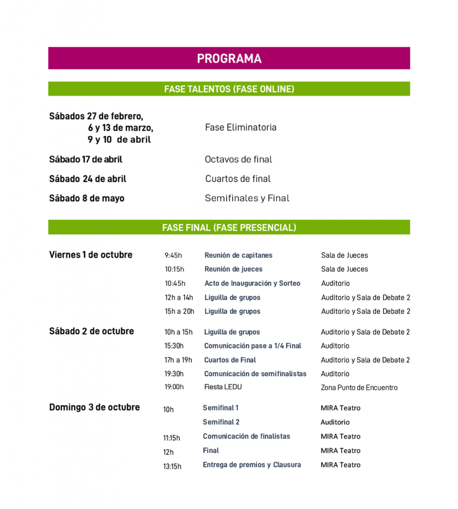Programa de la Liga Española de Debate Universitario 2021